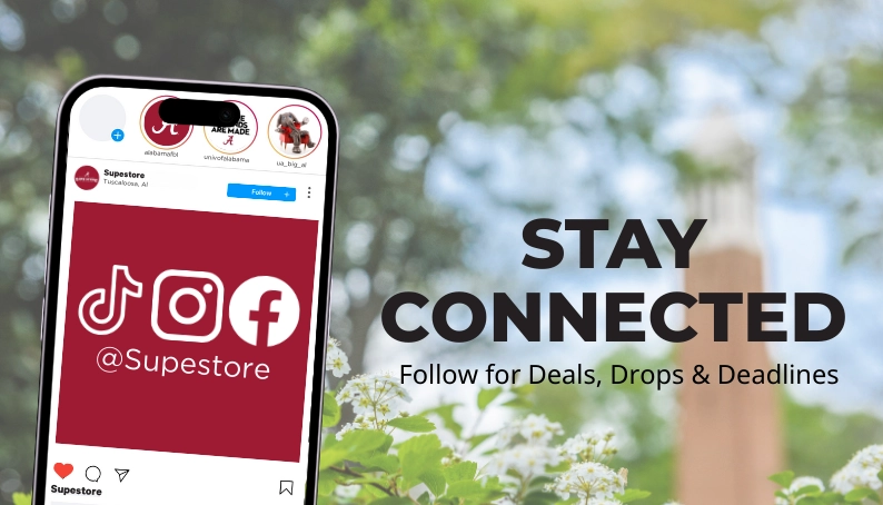 Graphic - stay connected to Supe Shop social media.