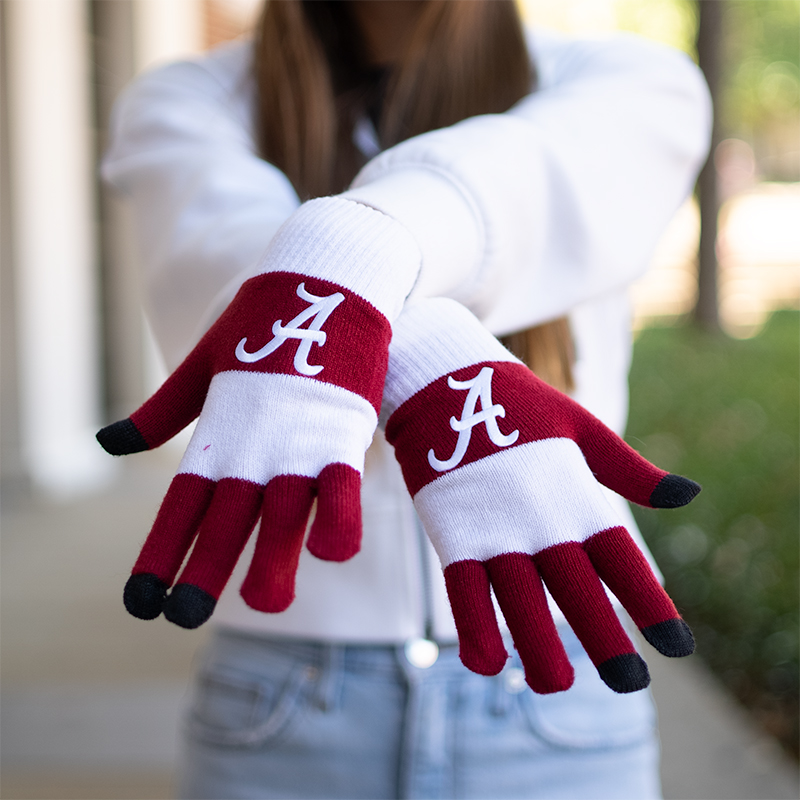 Alabama Script A Rugby Striped Knit Stretch Texting Gloves University of Alabama Supply Store