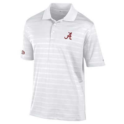 Alabama Textured Solid Polo With  Script A Chest Logo & SEC Logo Right Sleeve