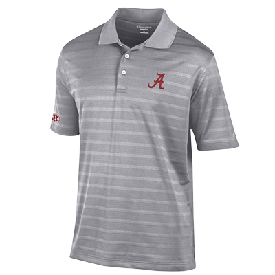 Alabama Textured Solid Polo With Script A Chest Logo & SEC Logo Right Sleeve