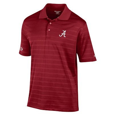 Alabama Textured Solid Polo With Script A Chest Logo & SEC Logo Right Sleeve